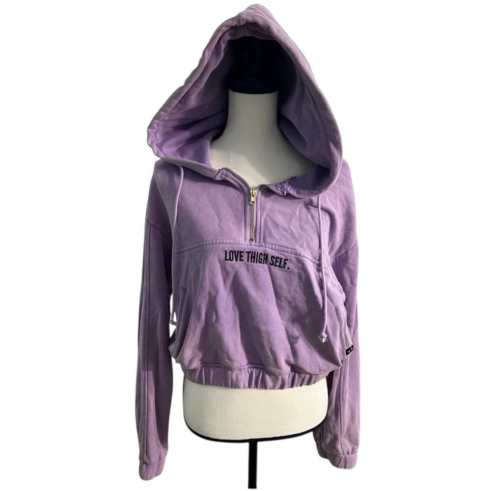 LOVE THIGH SELF Lilac Acid Wash Crop Zipper Hoodie - size XL